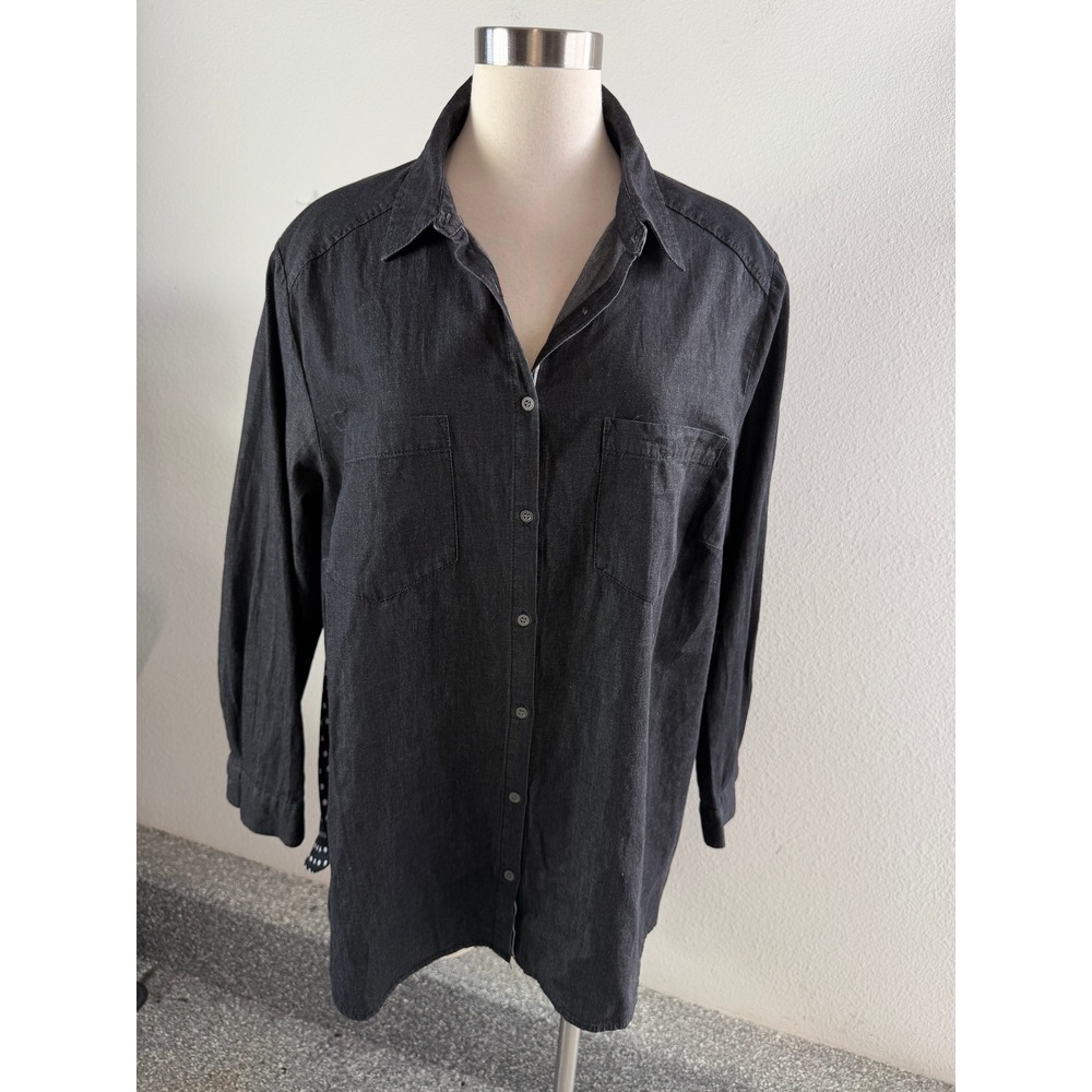 Jane and Delancey Womens Plus 1X Chambray Polka Dot Back Button Up Shirt
